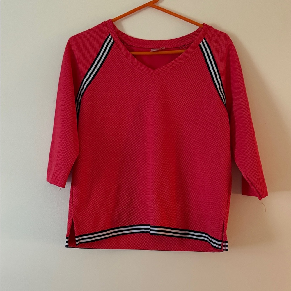 Vibrant Pink V-Neck Blouse with Striped Detail